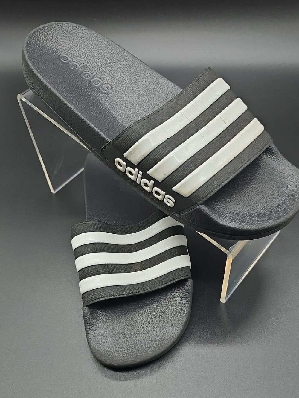 Adidas | Boys | Black & White | Striped | Slide Sandals | Sz 5